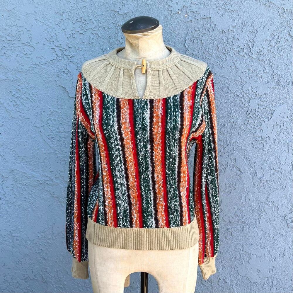 Vintage 70s Sweater Size M/L Striped bohemian - Picture 1 of 7